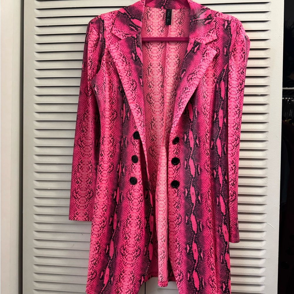 Pink Snake Print Womens button dress